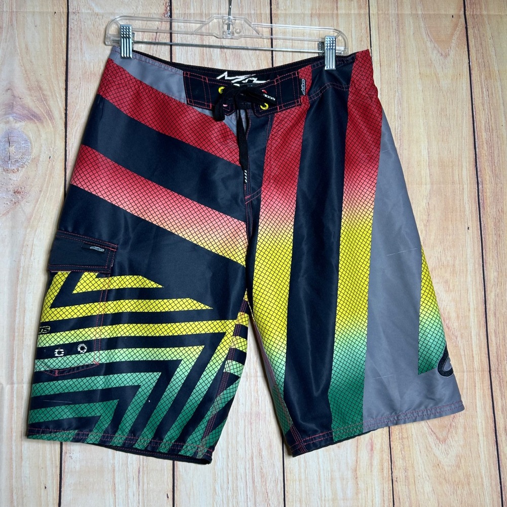 Alpinestars Board Shorts Mens 31 Multicolor Rasta Geometric Graphic Surf Skater
